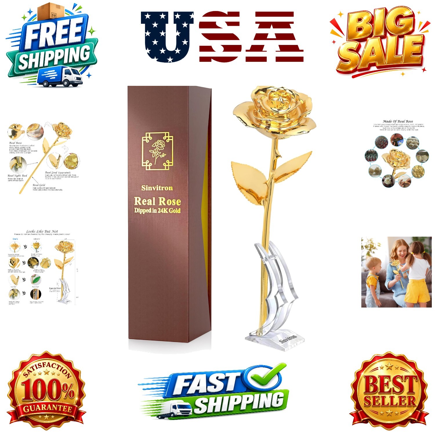 Gold Dipped Rose Real 24K Gold Rose, Hand Dipped One of a Kind Golden Roses, …
