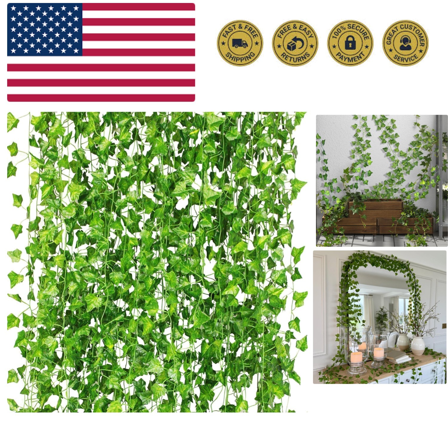 48 Pack 336Ft Artificial Ivy Fake Vines,Ivy Garland Greenery Garland Fake Han…