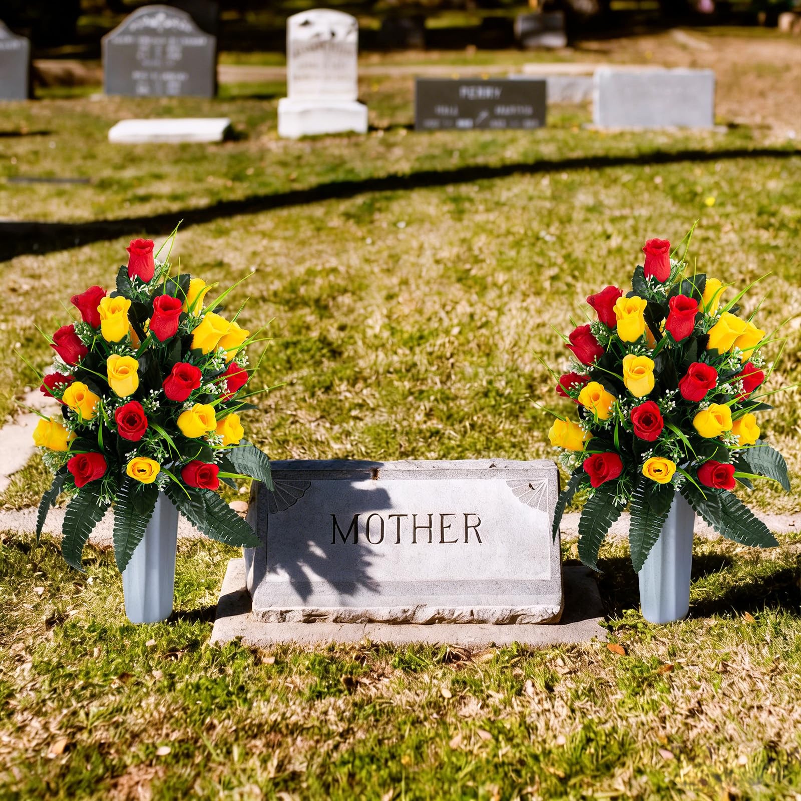 2 Sets Artificial Cemetery Flowers, Grave Decorations Roses, Memorial Flowers…