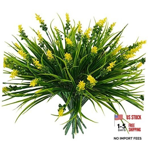 12 Bundles Artificial Plants Outdoor, 18.2″ UV Resistant Faux 12 Pcs Yellow