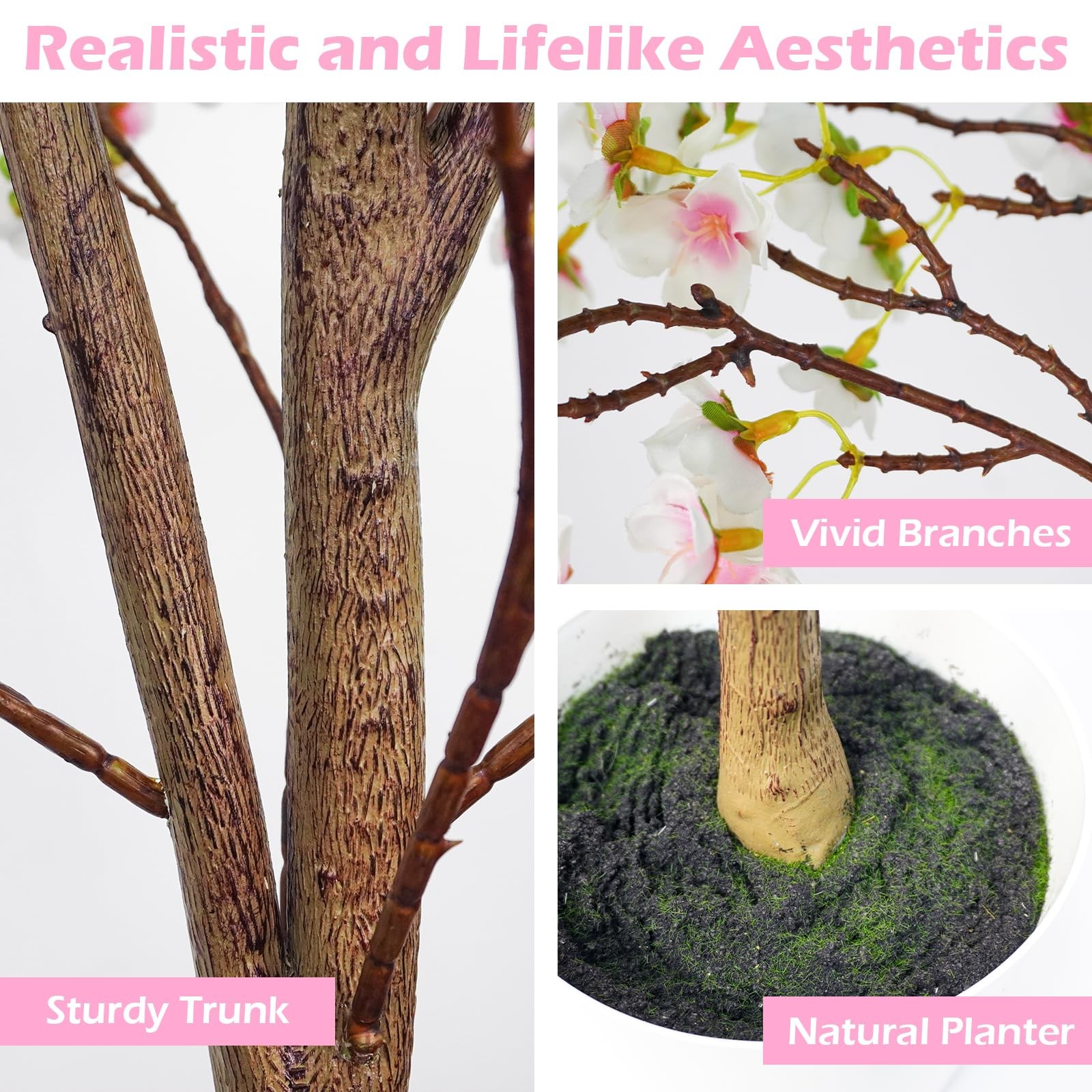 Caxchiling Artificial Pink Cherry Blossom Tree 6FT, Faux Tree Indoor | Realis…