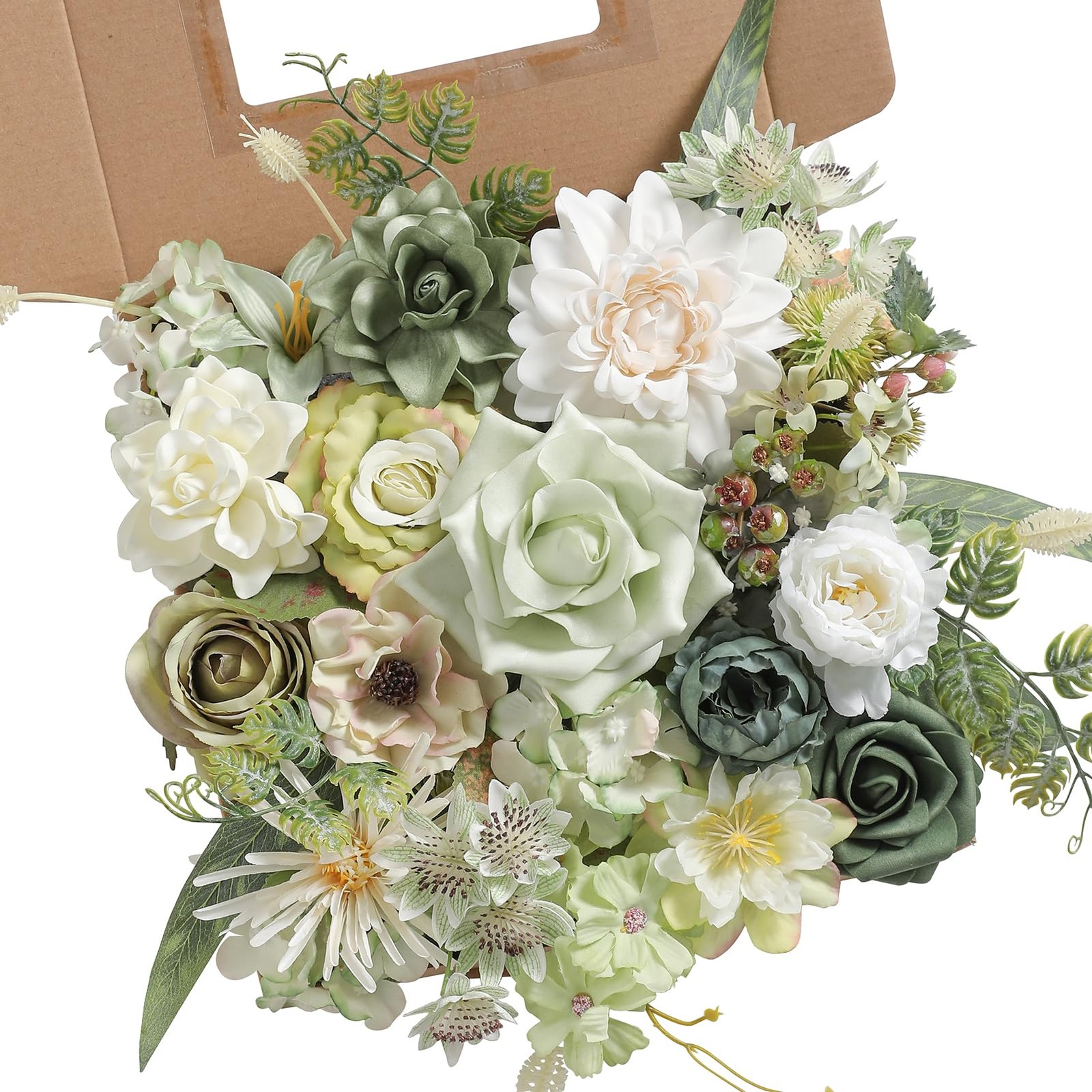 Forest Green Artificial Flowers Combo Box Set Silk Fake Rose DIY Wedding Decor