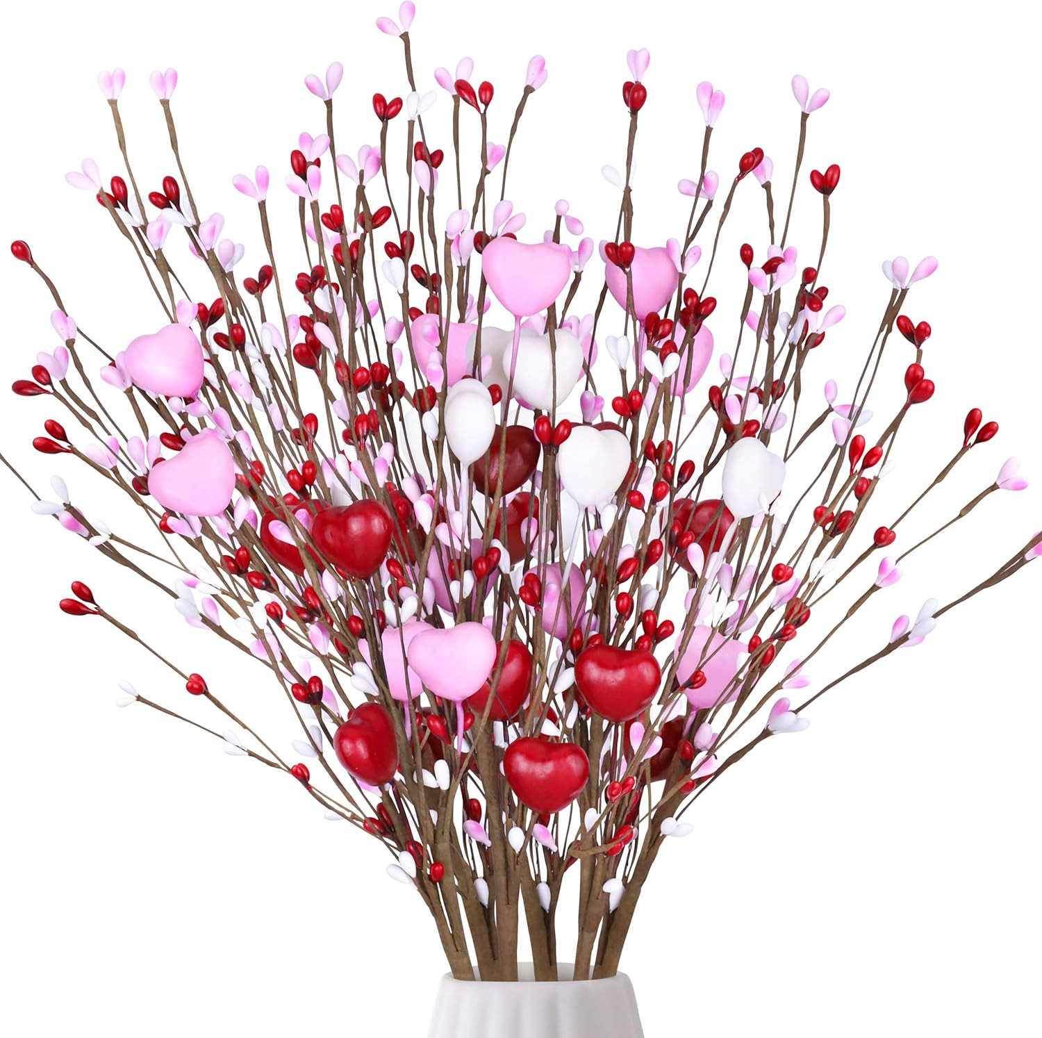 Valentines Day Decorations Artificial Hearts Flowers Berry Stems Gifts, 6 Packs