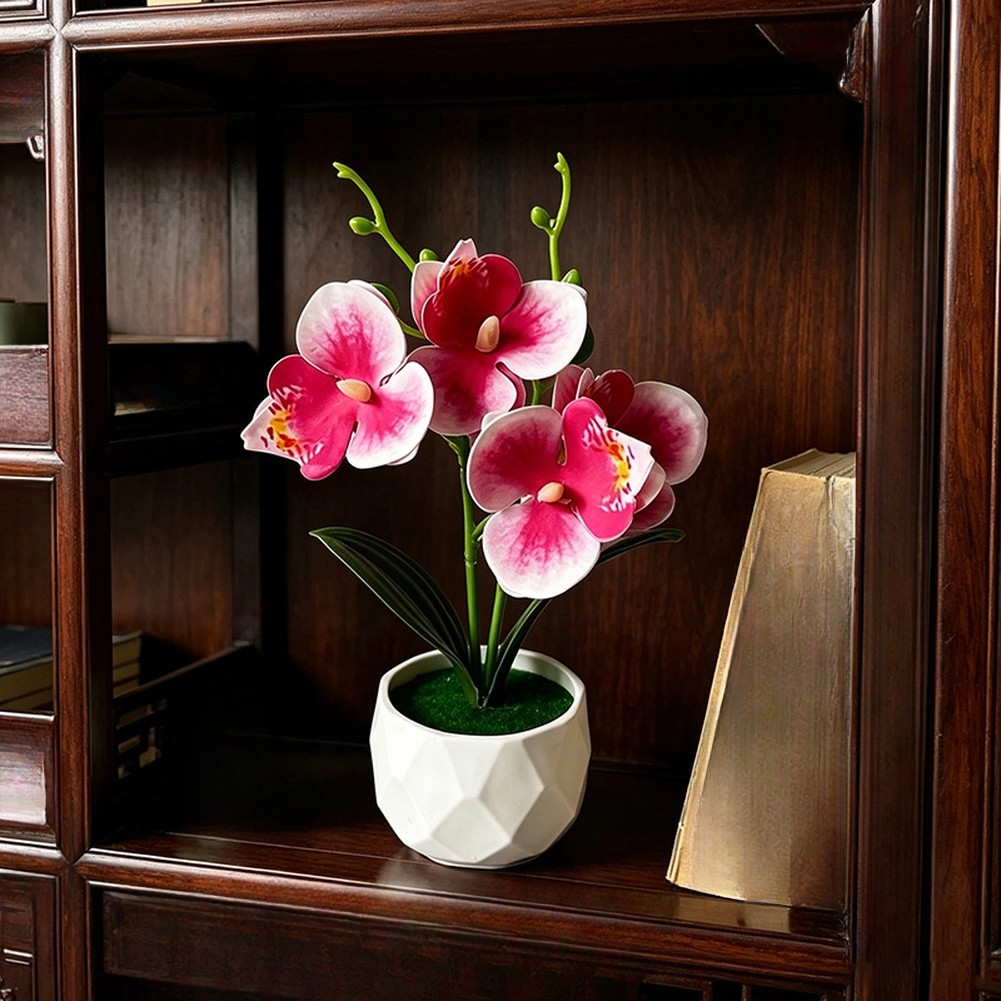 Artificial Butterfly Orchid Potted Plant with Diamond Base for Styling Use