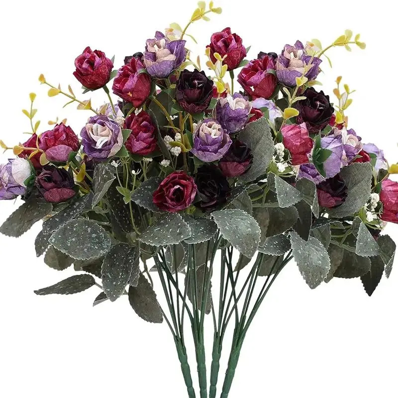 2PCS Artificial Silk Rose Flowers Bouquet Plastic Plants Home Wedding Party Deco