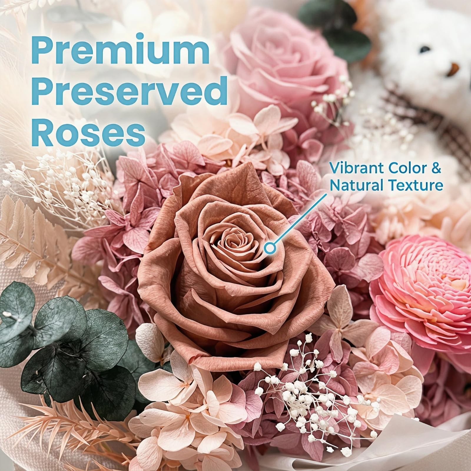 Pink Roses Bouquet Preserved Forever Flowers Gift For Mother Women Wife Mom