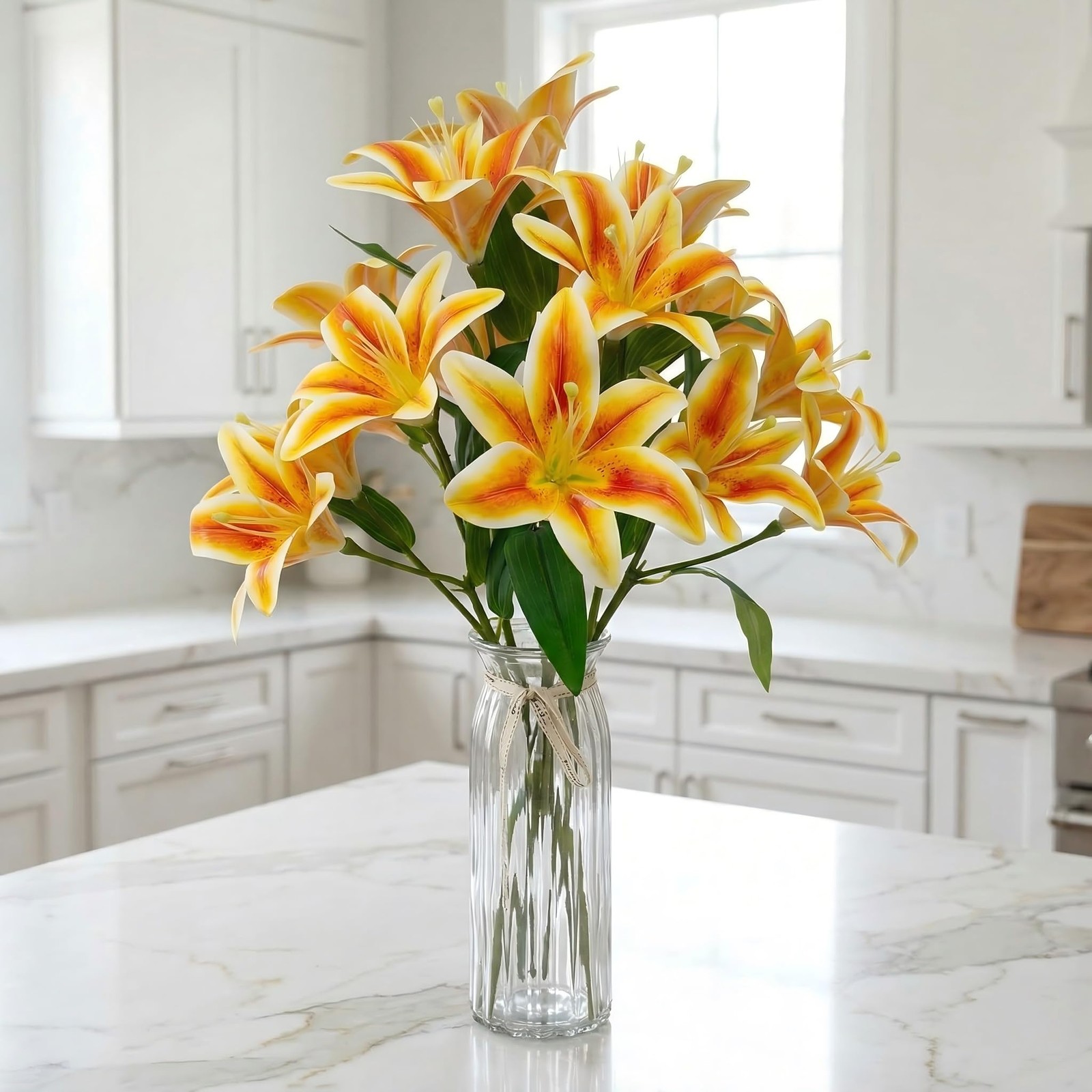 Orange Lily Artificial Flowers,6 Pcs Faux Lilies Flowers,23 Inch Long Stem Ti…