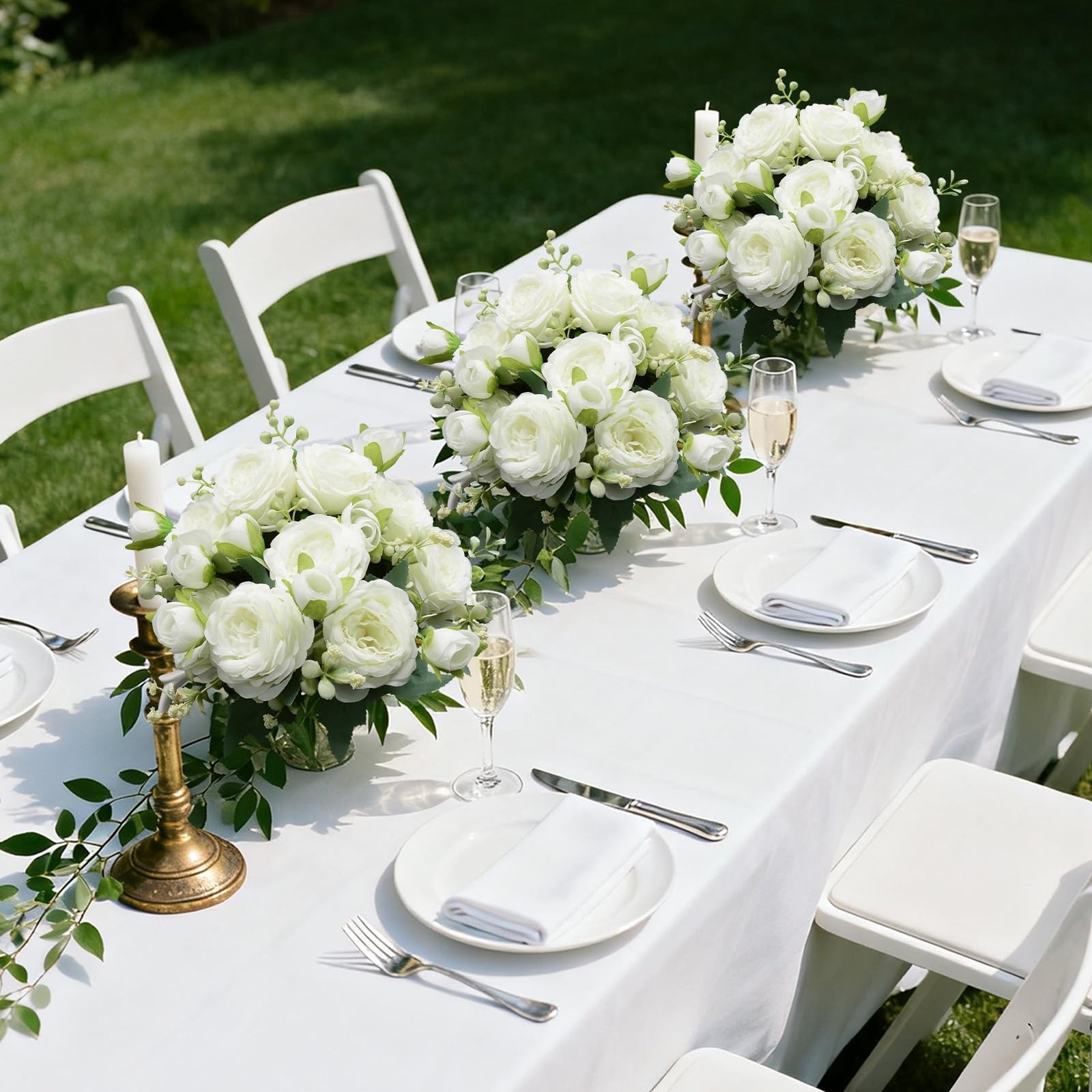 2 PCS Artificial Flowers Bouquet 10 PCS Austin Rose Heads White Peonies