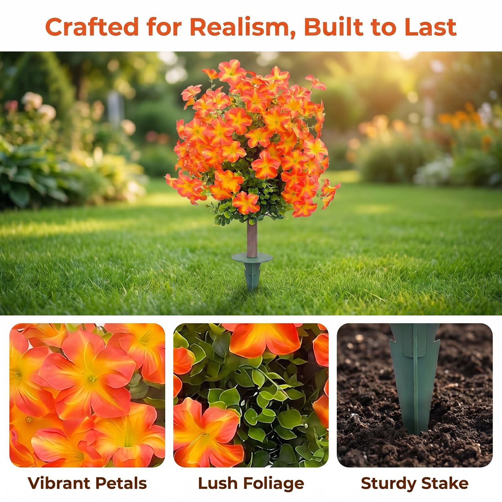 2Pcs UV Resistant Fake Shrubsw/Stakes,Porch Garden Decor Plants (Yellow)
