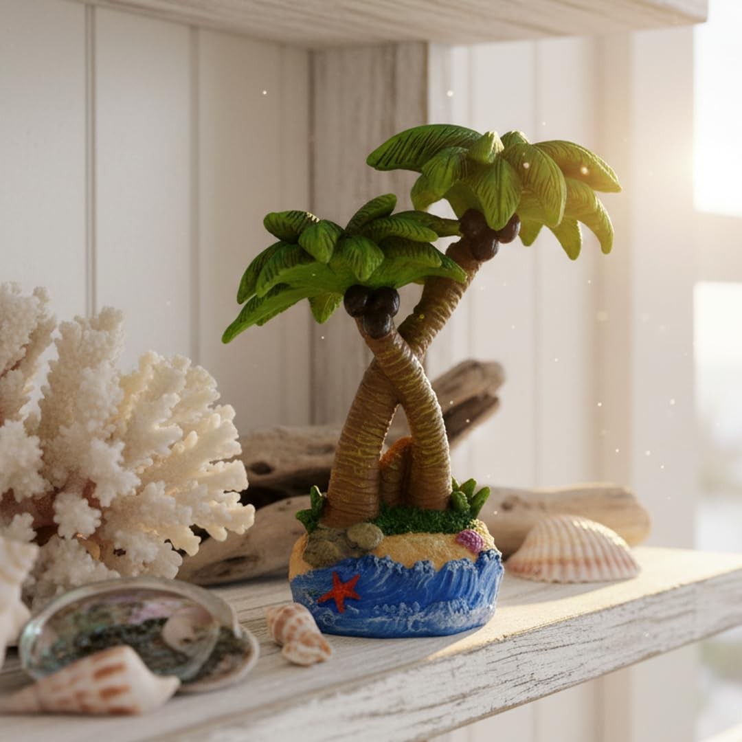 5 Inch Palm Tree Statue, Mini Palm Decor