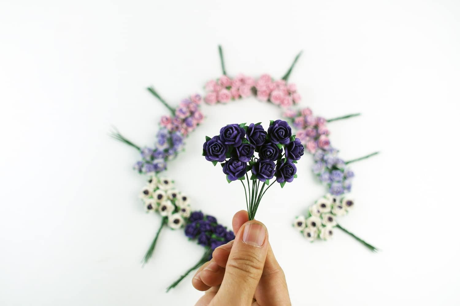 100 pcs Mini Rose Mixed Violoet Two Tone Color Mulberry Paper Flower 15-18 mm…