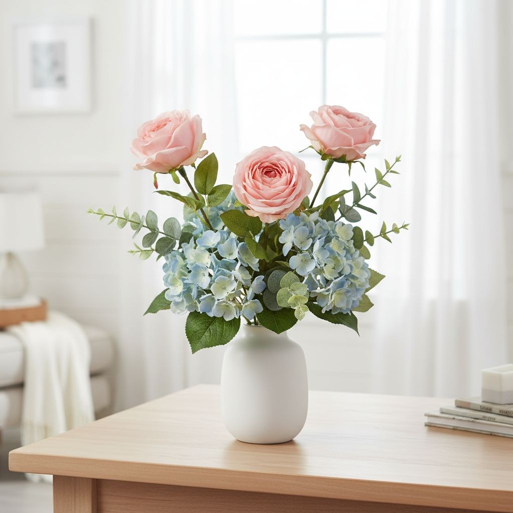 Blush Pink Artificial Roses Set Of 3 Fake Flower Stems Silk Roses Long Stem Wedd