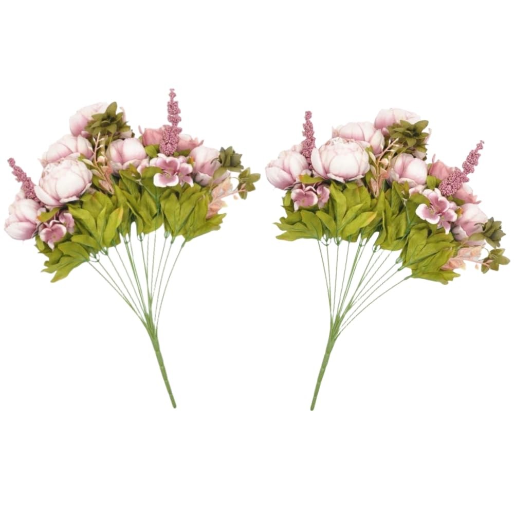 2 Pack Artificial Peony Flowers Silk Peonies Fake Bouquet Arrangement