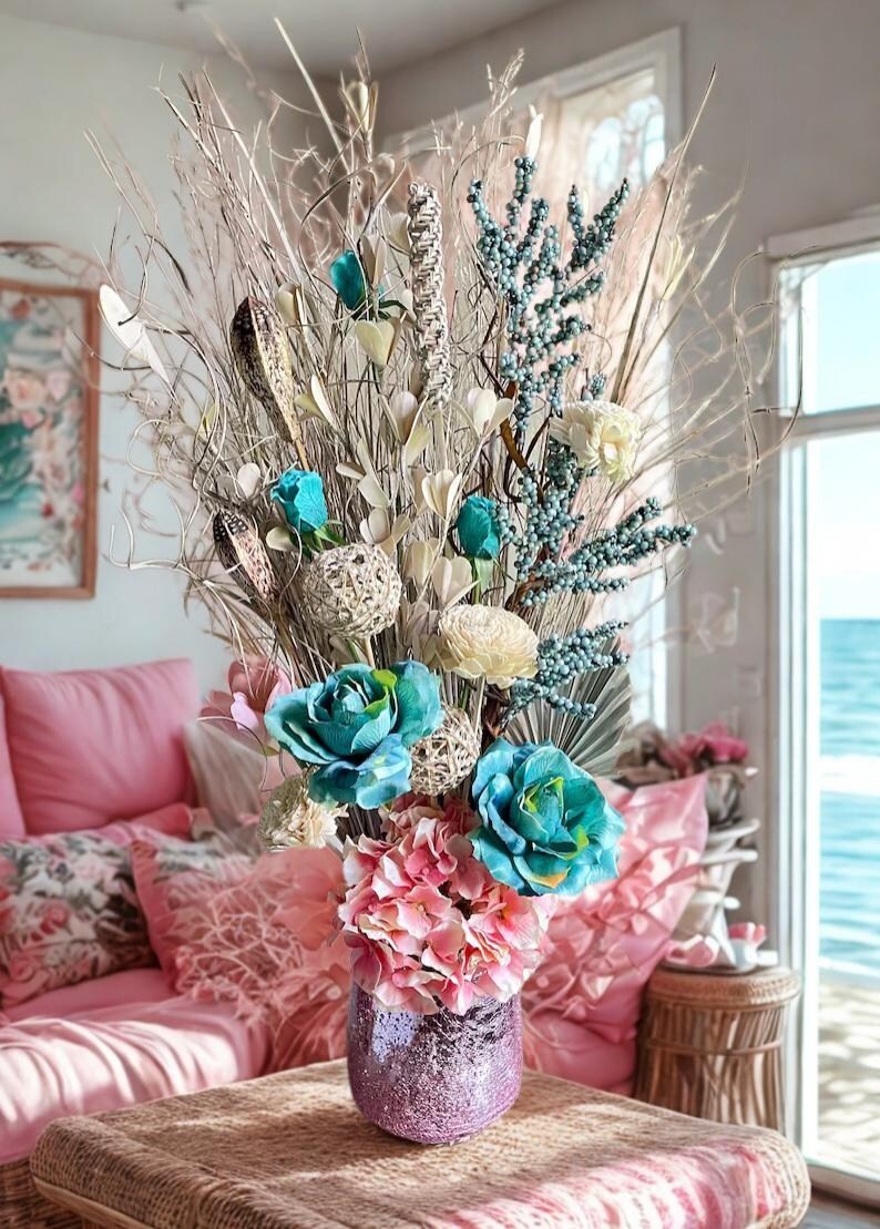 Pink & Blue Centerpiece Chic Elegant Living Dining Room Decor Bedroom Accent