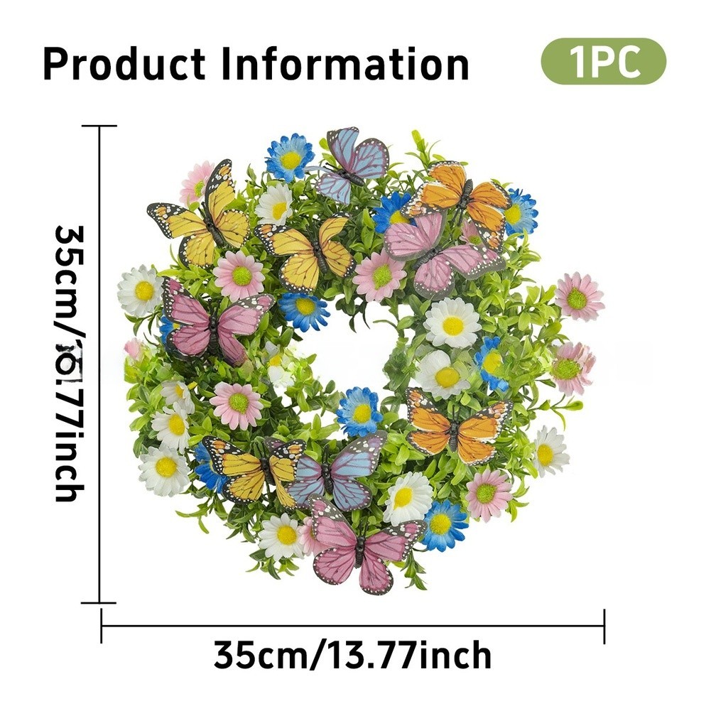 Lightweight 180g Spring Wreath Butterflies Daisies Eucalyptus 35cm For Home Use