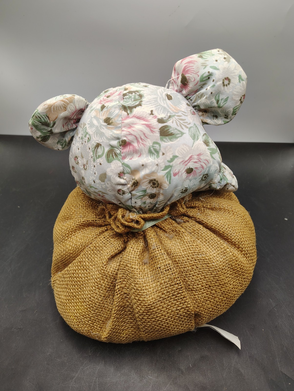 VTG Floral Teddy Bear Burlap Pumpkin Fabric Doorstop 9 Inch Heavy 3 Lb