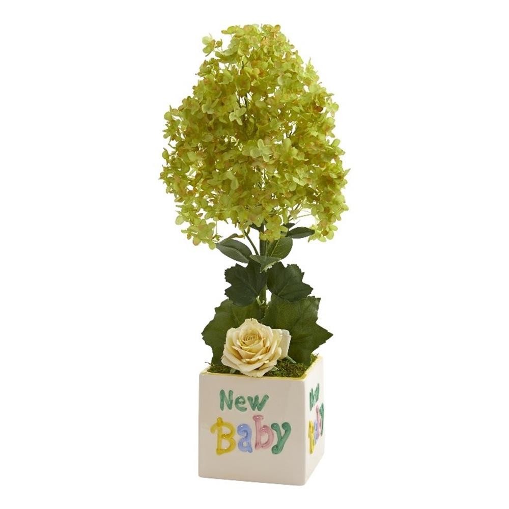 Nearly Natural 21″ Peegee Hydrangea & Rose Artificial Arrangement in Baby Vase