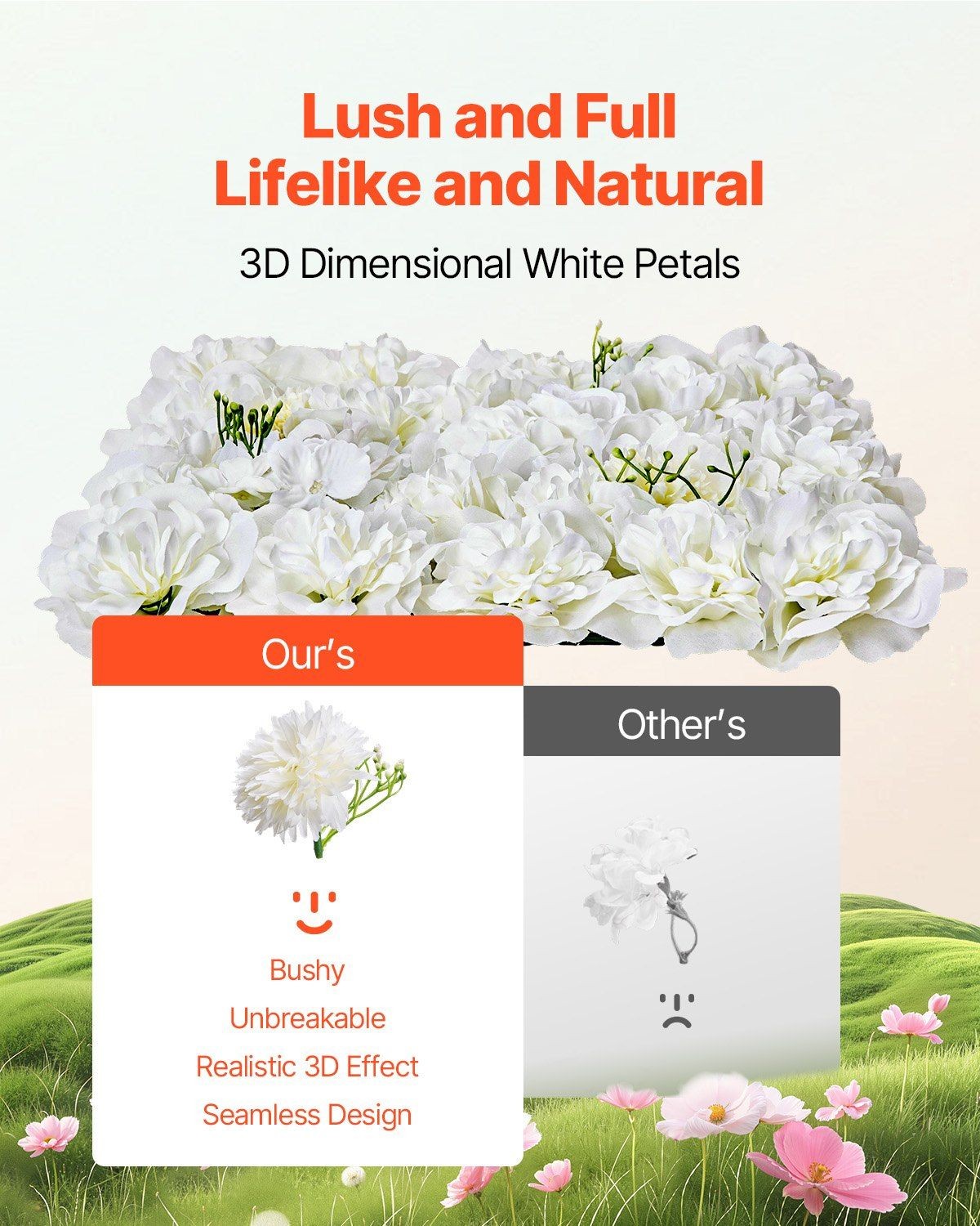 24PCS 15x15in 3D Floral Mesh Wall Panel Realistic Textured Petals White