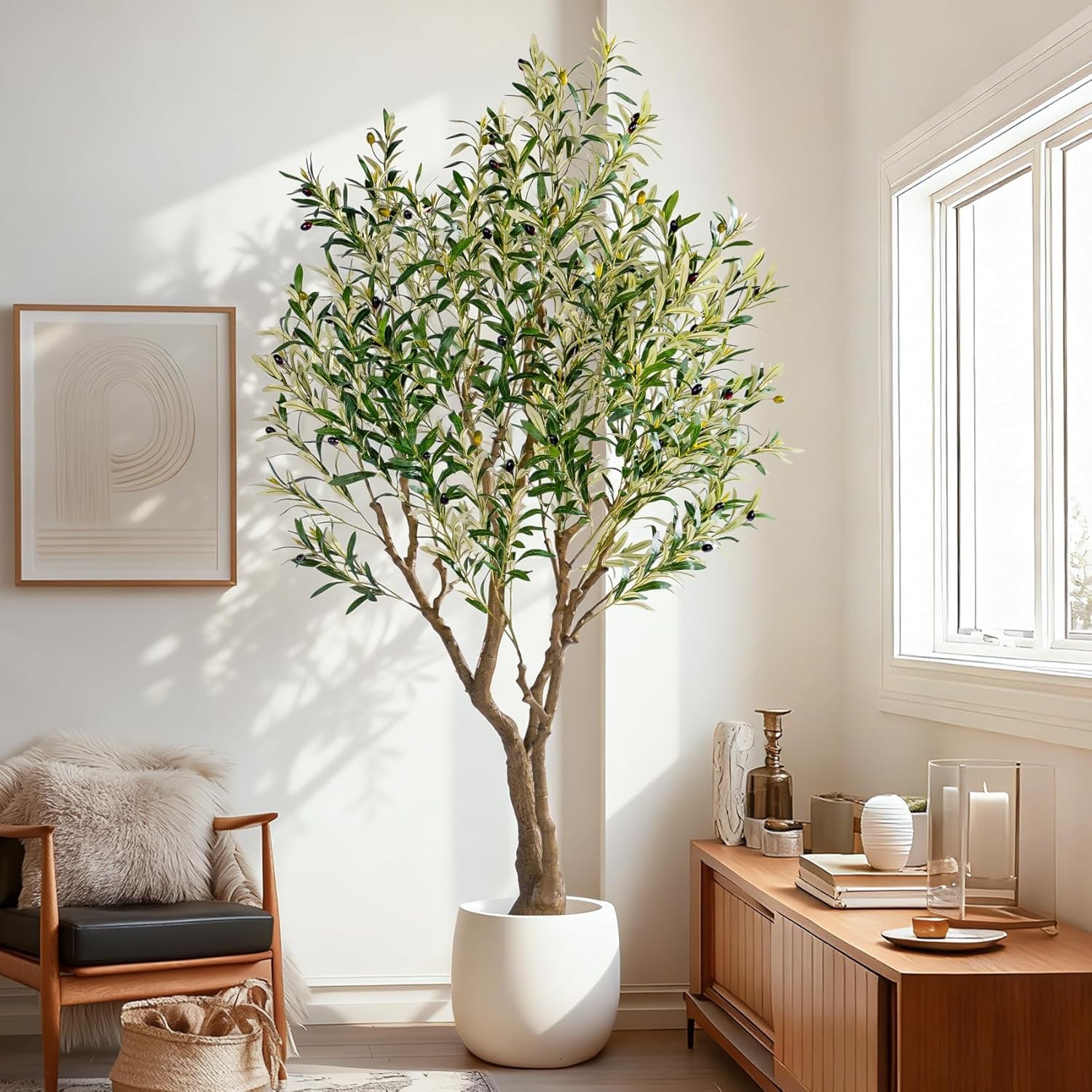 6ft Faux Olive Tree with Pot & Moss Artificial Olive Plant Fake Olive Tree