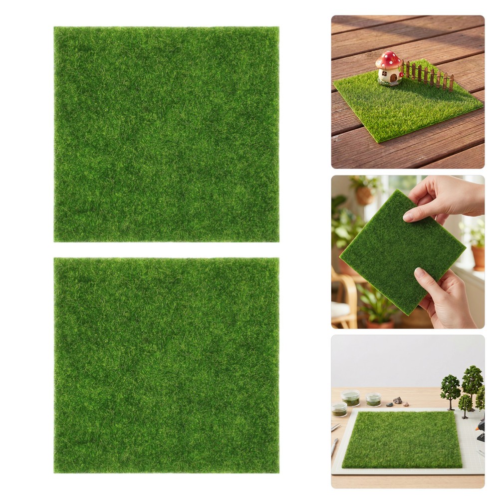 18Pcs Synthetic Green Grass Mats for Crafts Miniature Garden Turf PVC Reusable