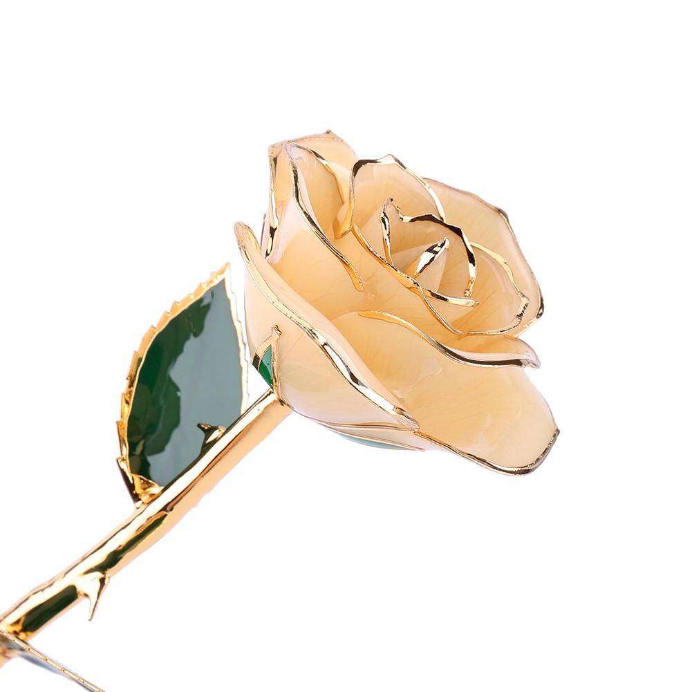 Long Stem 24k Gold Dipped Rose Flower Straight Handle Ornaments Handcrafted Gift