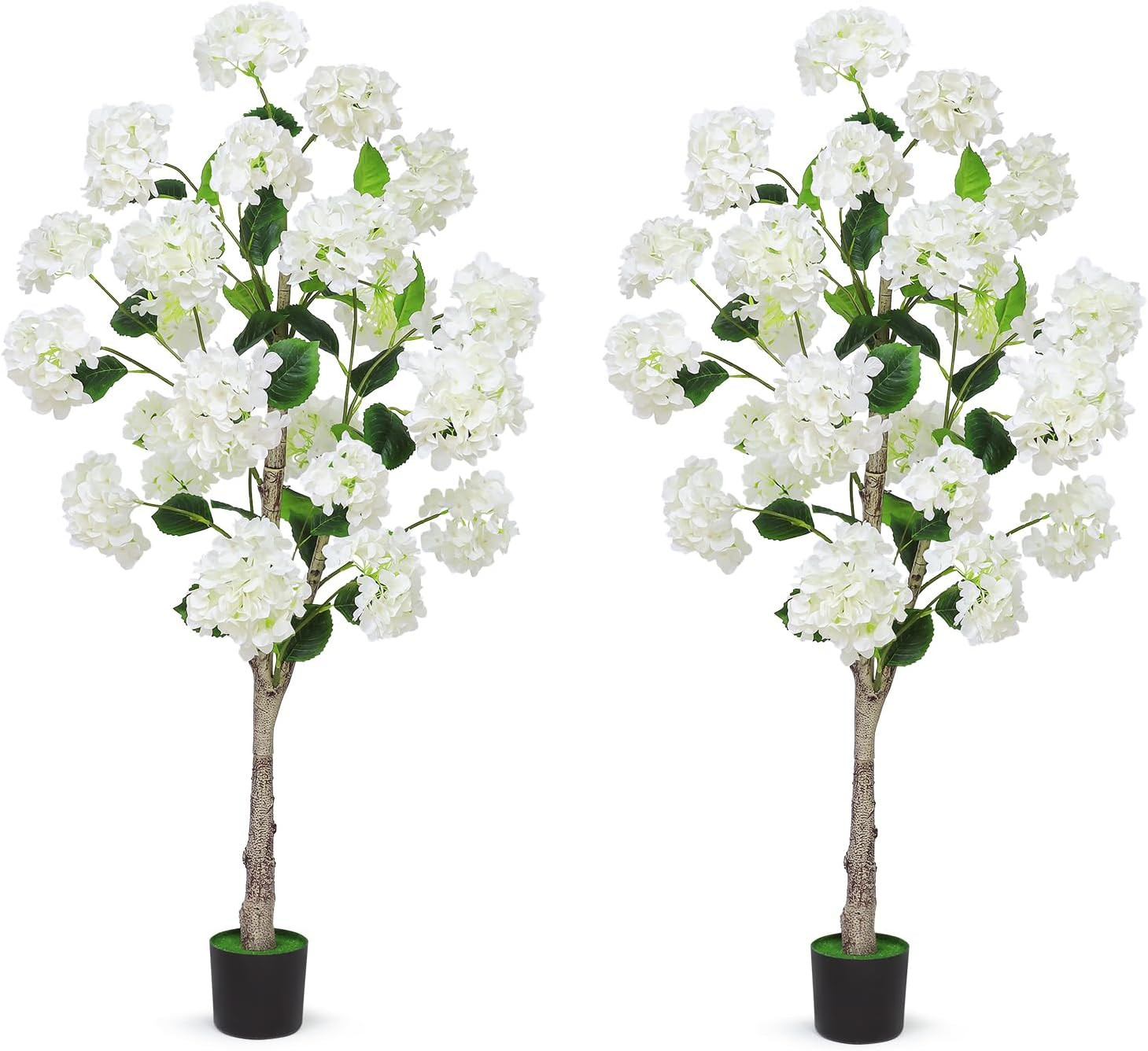 Set of 2 Lifelike 4FT White Hydrangea Flower Trees for Home & Garden Decor
