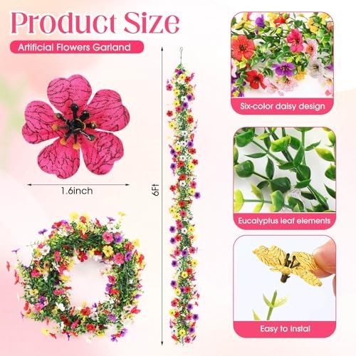 4 Pcs 6 ft Artificial Flowers Rose Red + Red + Yellow + Purple + White + Pink