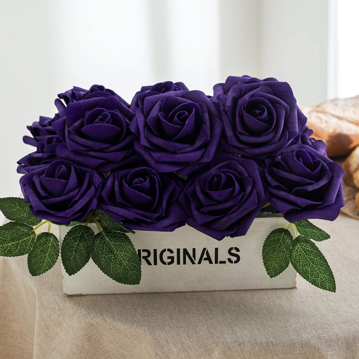 25Pcs Artificial Flower Foam Rose Real Touch Roses Flower Heads with Stem for DI