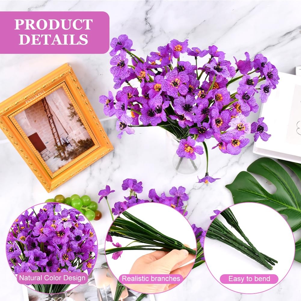 6 Bundles Artificial Violet Flowers, UV Resistant Faux Plastic Silk Flowers, …