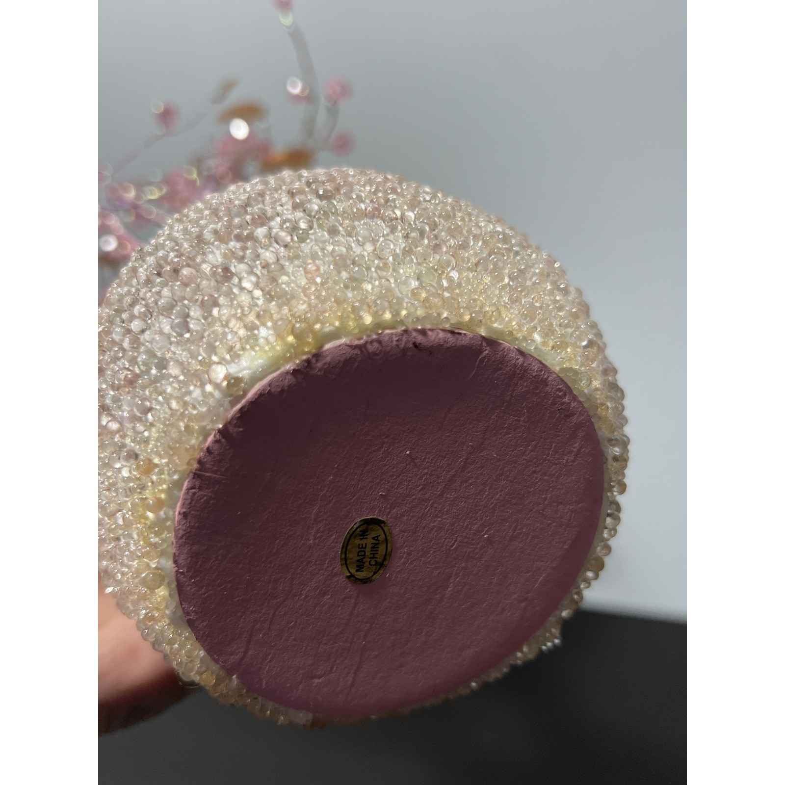 Pink Gold Beaded Cherry Blossom Tree Decor Artificial Floral Home Accent 12″