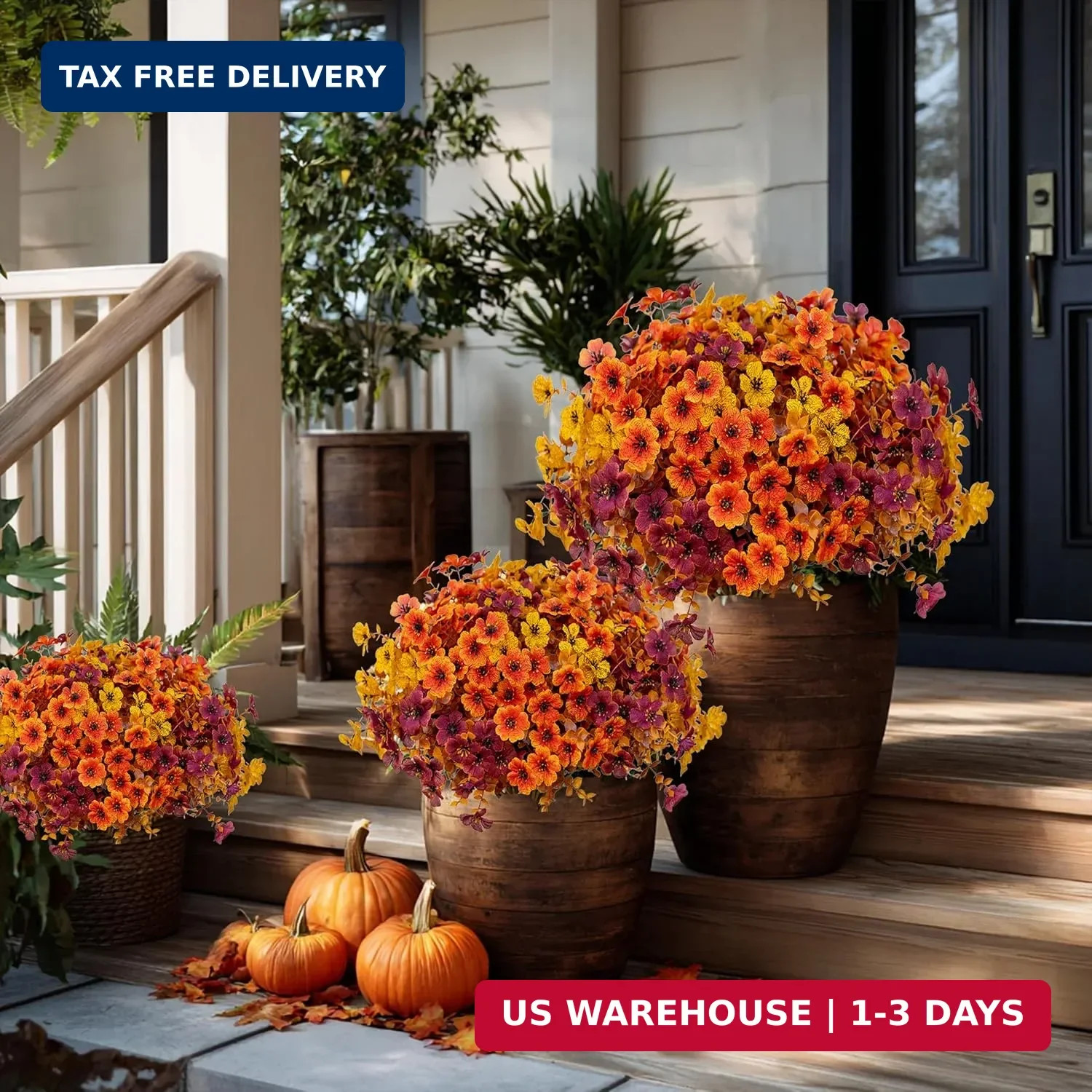 AXYLEX Artificial Fall Flowers for Outdoor Fake Mums – 16 Bundles Fake Plants UV