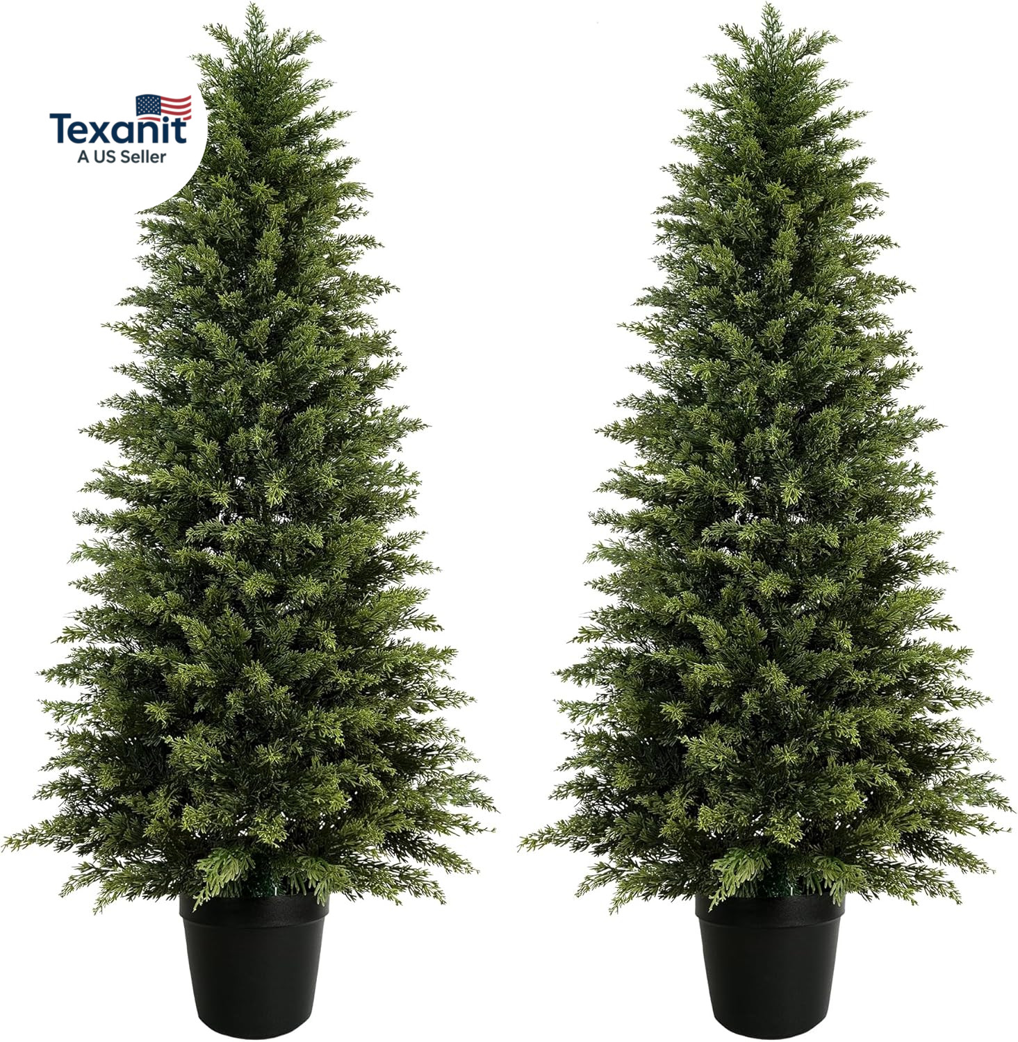 2 Pack 5Ft Artificial Cedar Trees for Outdoors (UV Resistant), Potted Faux Cedar