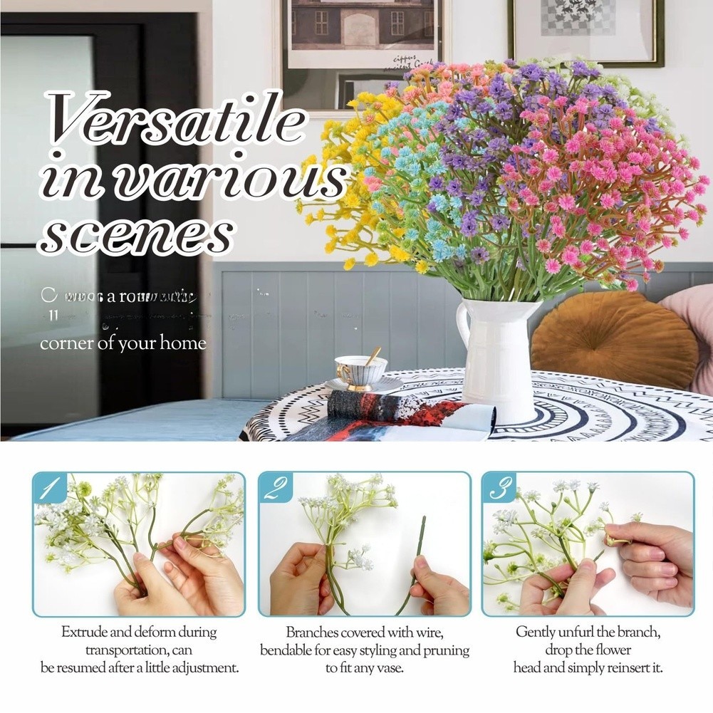 3-Stem Soft PVC Baby Breath Flowers for Wedding Bouquets and Photography Props