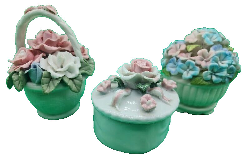 3 Vintage Porcelain Flower Basket Set