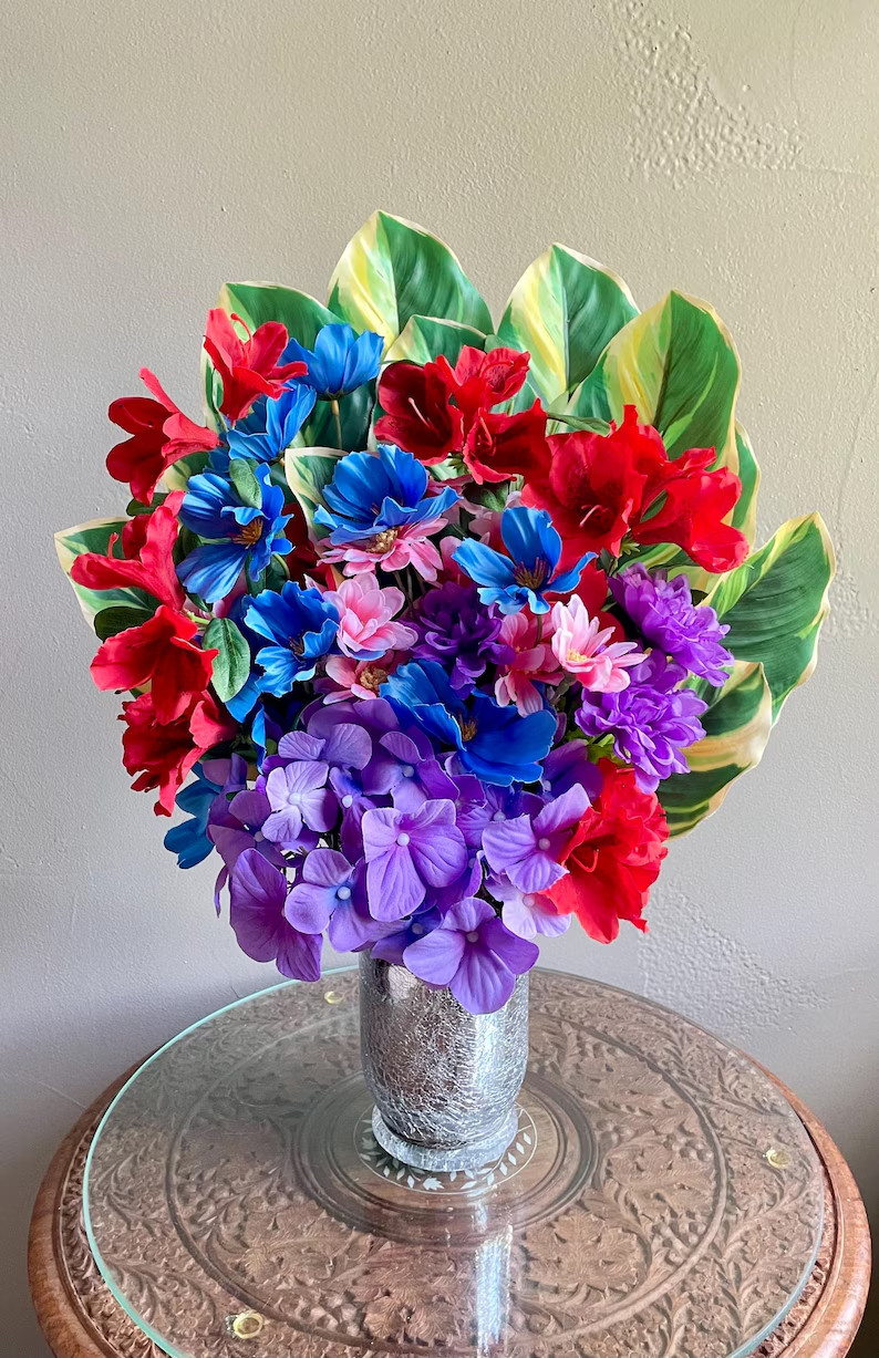 Tropical Floral Arrangement: Colorful Beach House Decor, Cute Table Centerpiece
