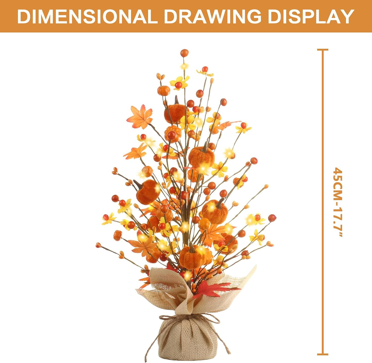Fall Decor, 18 Inch Artificial Red Berry/Maple Leaf/Pumpkin Tree Tabletop Decora