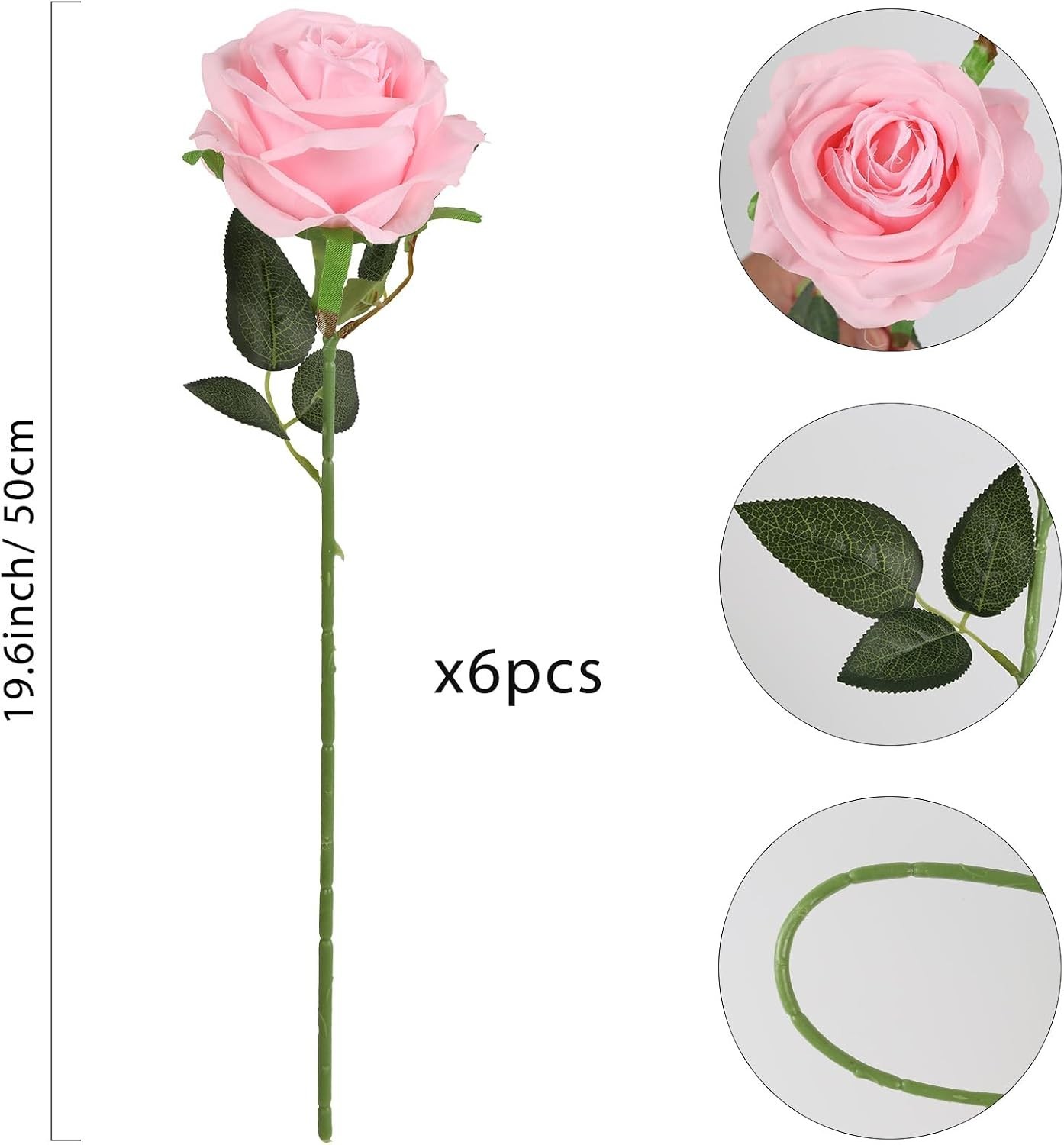 Luxurious 6PCS Long Stem Silk Roses – Perfect for Parties & Bridal Bouquets