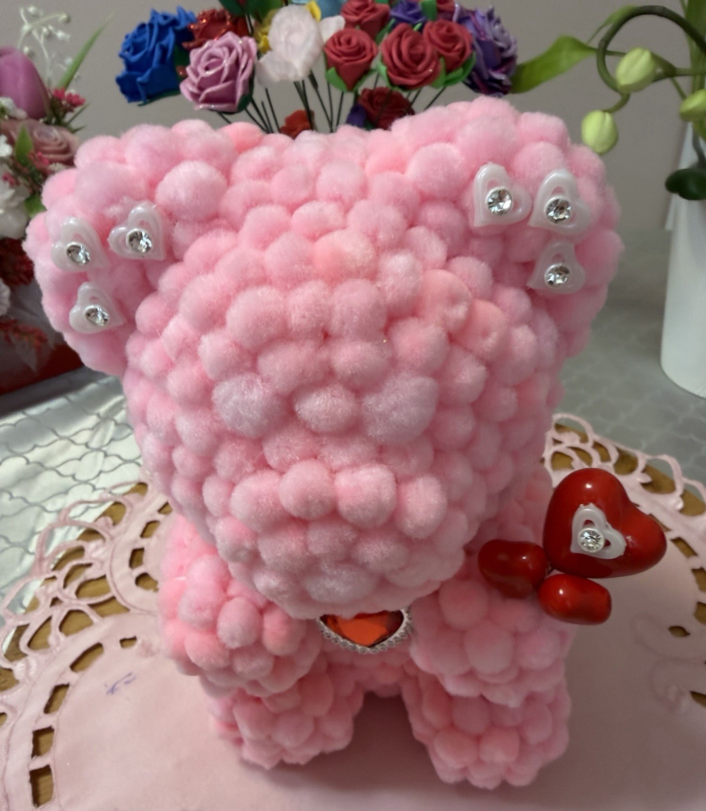 Adorable Pink Marshmallow Teddy Bear 9″-Unique Handmade Gift for Mother’s Day