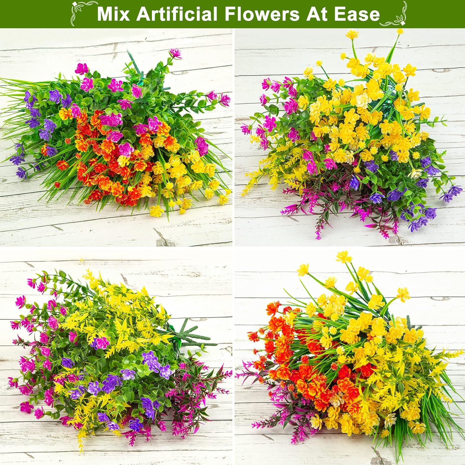 16 Pcs Artificial Flowers for Outdoors Decorations, Mixed Color | fake plastic p