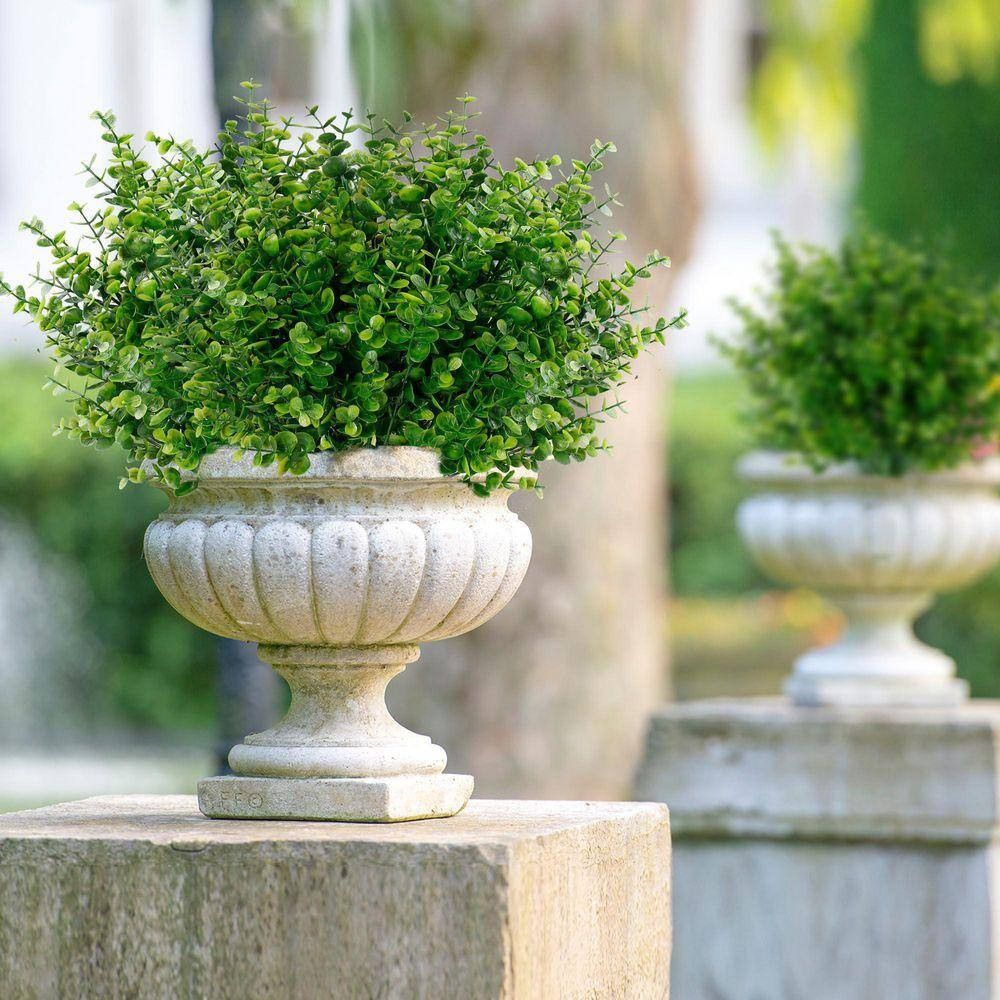 14 In. Green Artificial Flowers, 12 Bundles UV Resistant Boxwood Shrubs Artifici