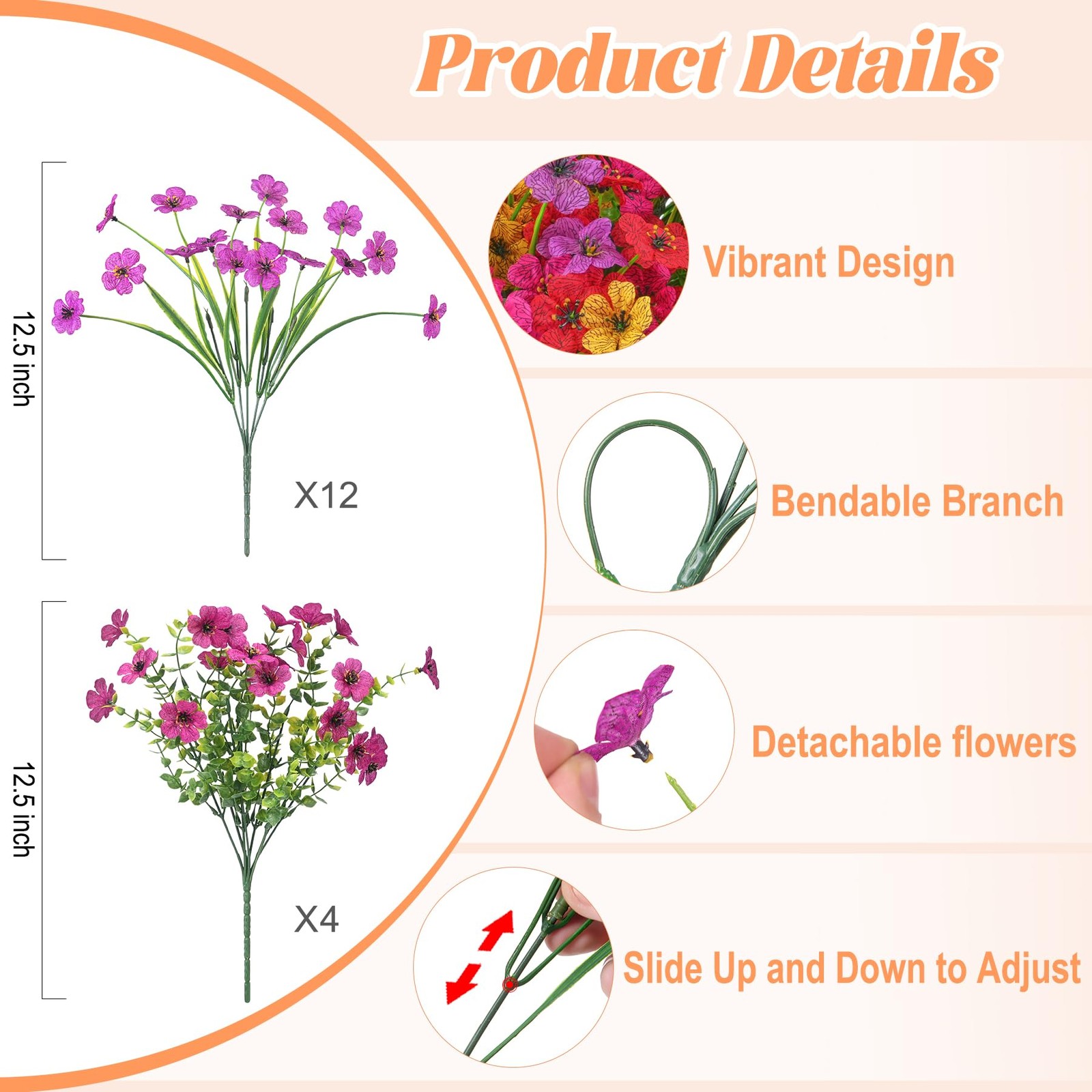 16 Bundles Artificial Flowers for Outdoor Decoration, Fake Flowers No Fade UV…