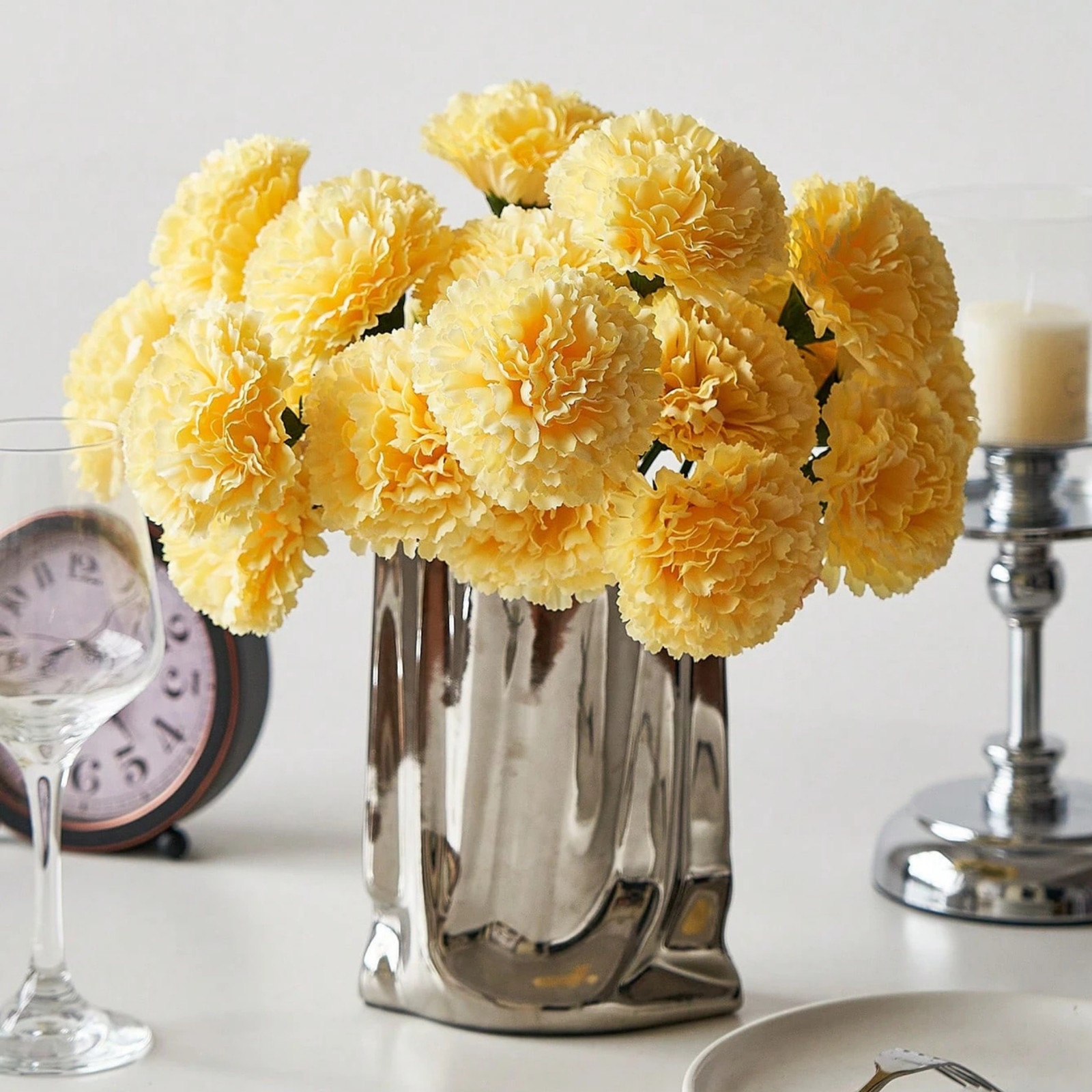 12PCS Artificial Carnation Flowers Silk Stem Wedding Funeral Bouquet Decor USA