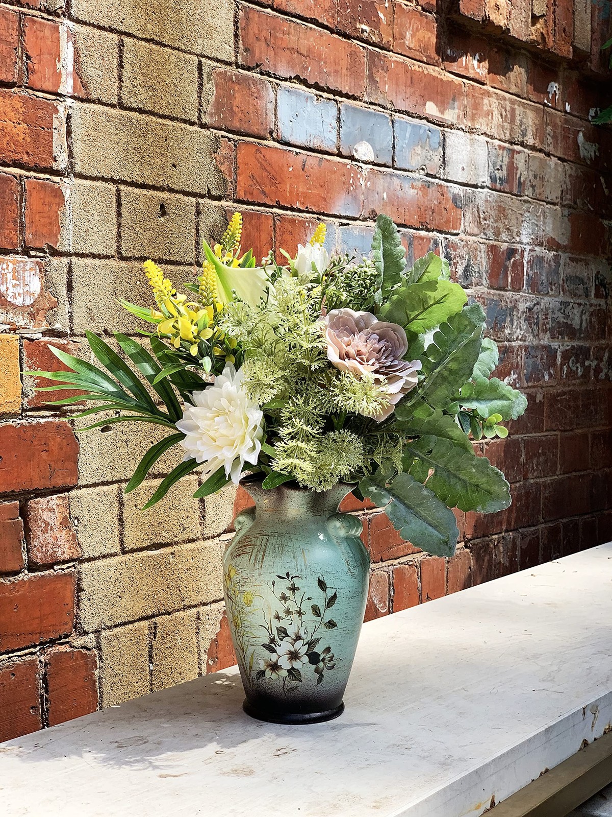Faux Flowers in Ceramic Vase, Artificial Flower Arrangement Decoration for Ho…