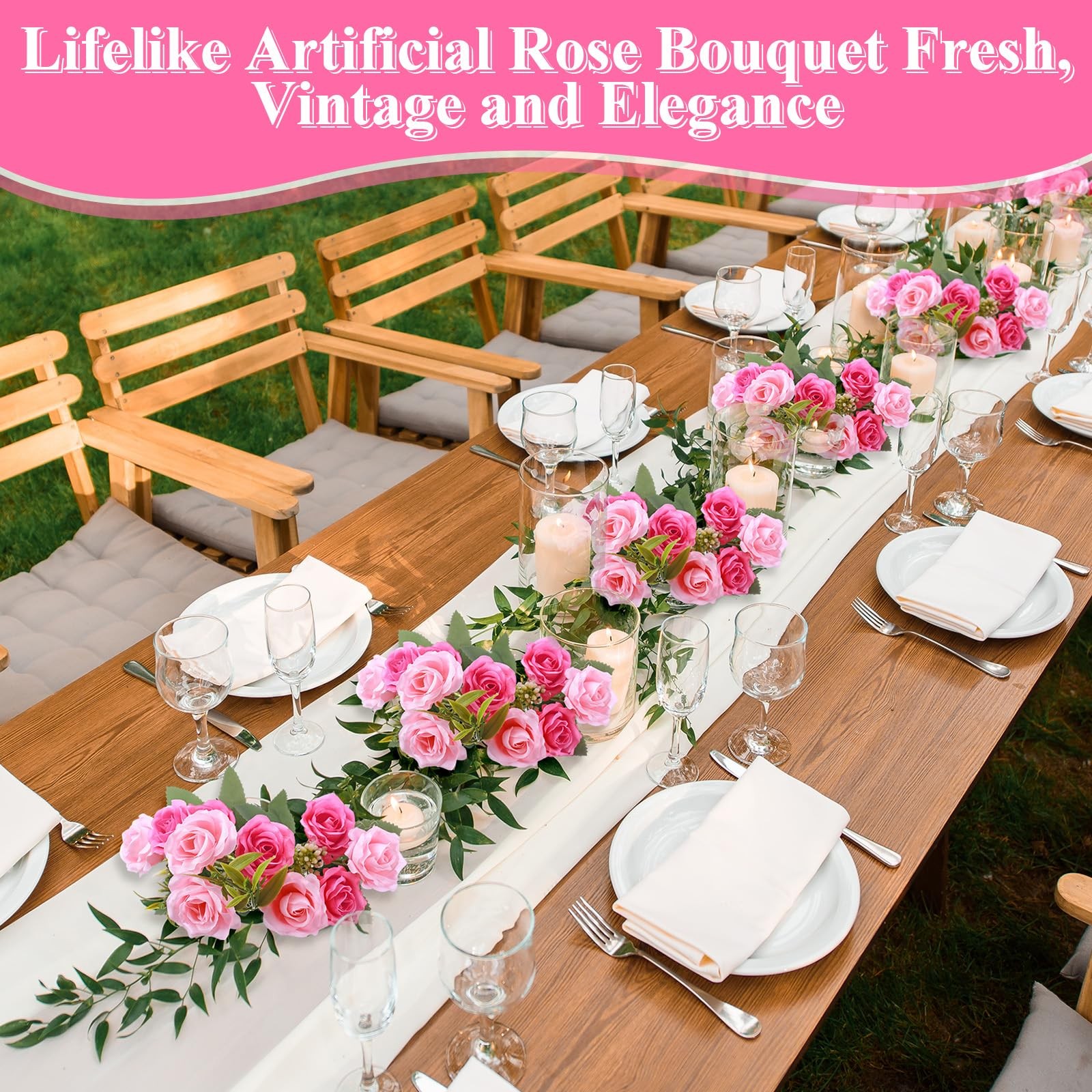 8 Pack 12 Inch Wedding Bouquets for Bride Bridesmaid Pink and Rose Red Artifi…