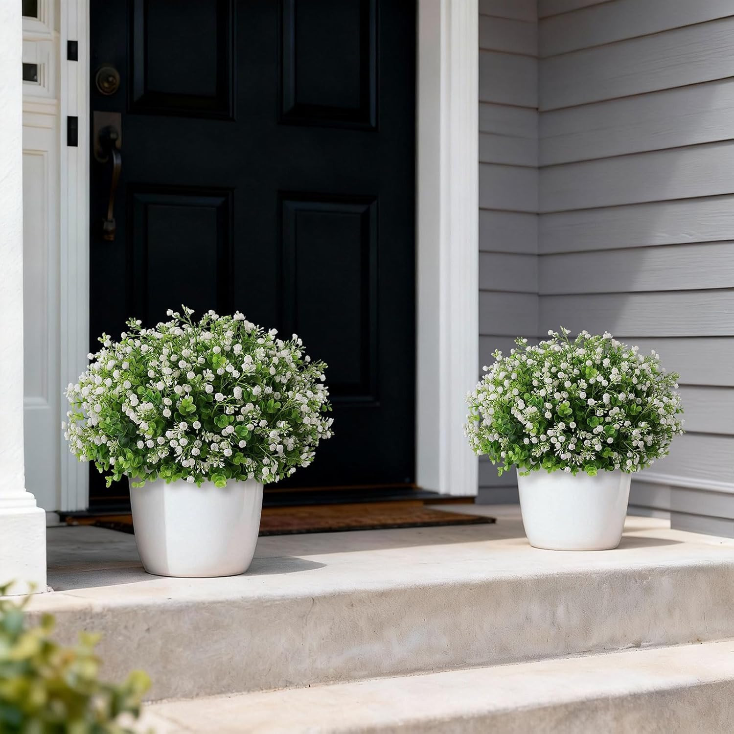 Eucalyptus & Baby’s Breath Topiary Ball Trees – 2 Potted Faux Plants Set
