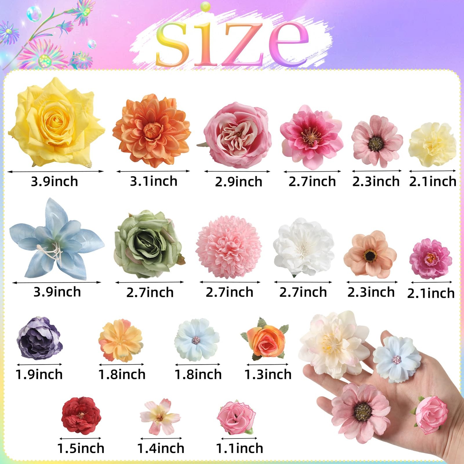 Fake Flower Heads for Crafts – Multi Silk Artificial Roses, Peonies, Daisies …
