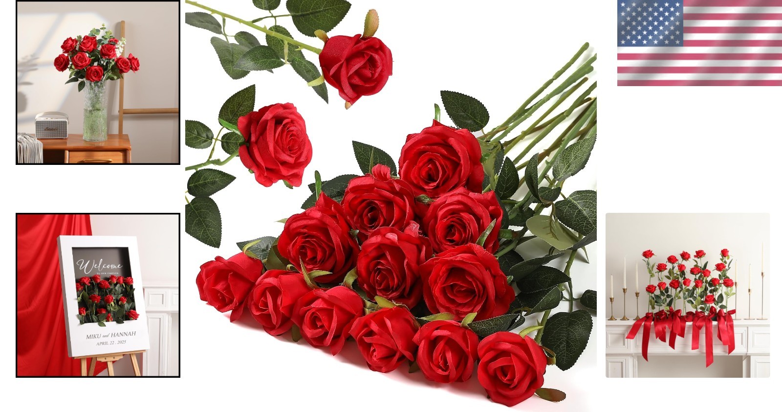 12PCS Realistic Silk Red Roses Bouquet for Home & Events