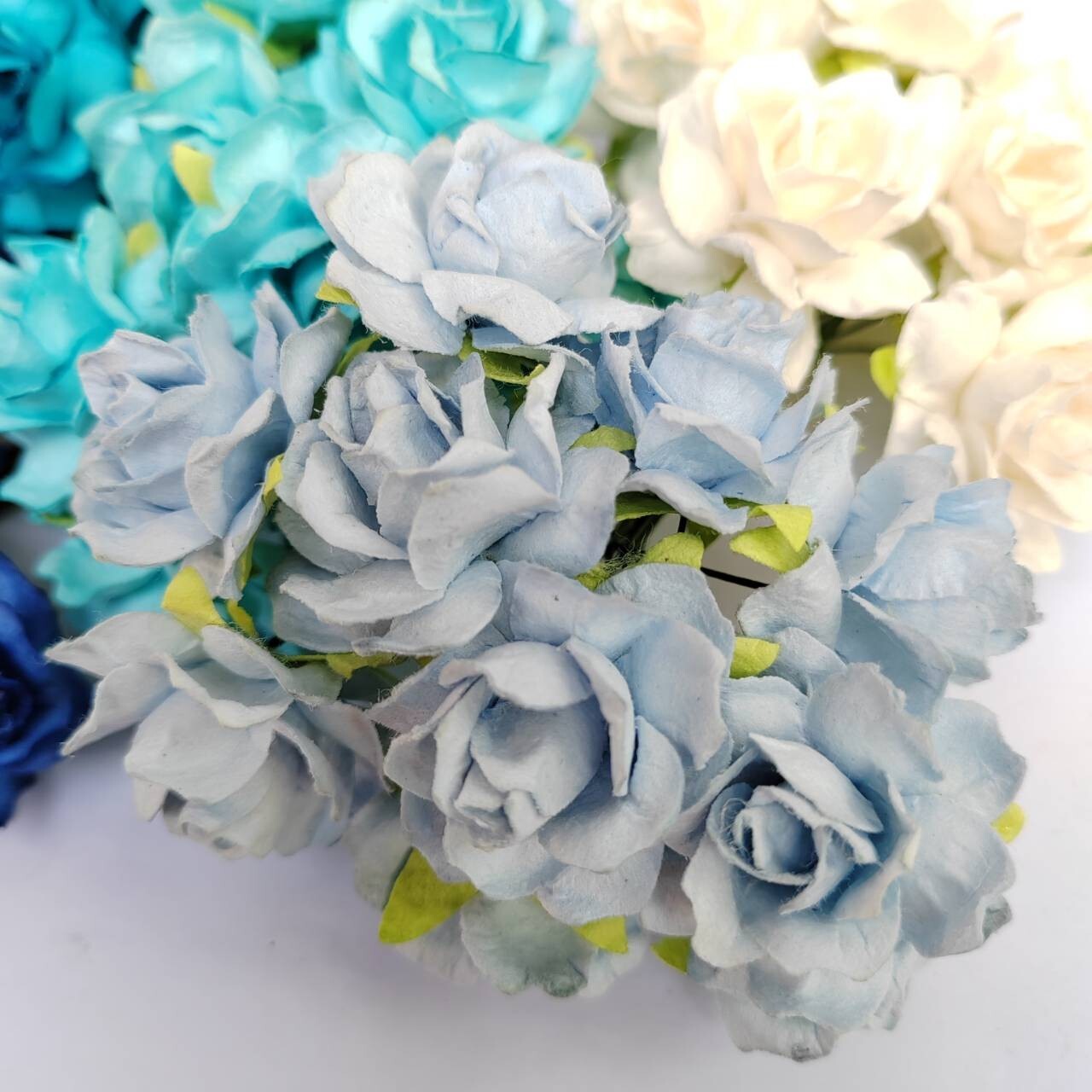 50 Mix Blue Tone Artificial Flowers Rose Flower Paper Flower size 30-35 mm
