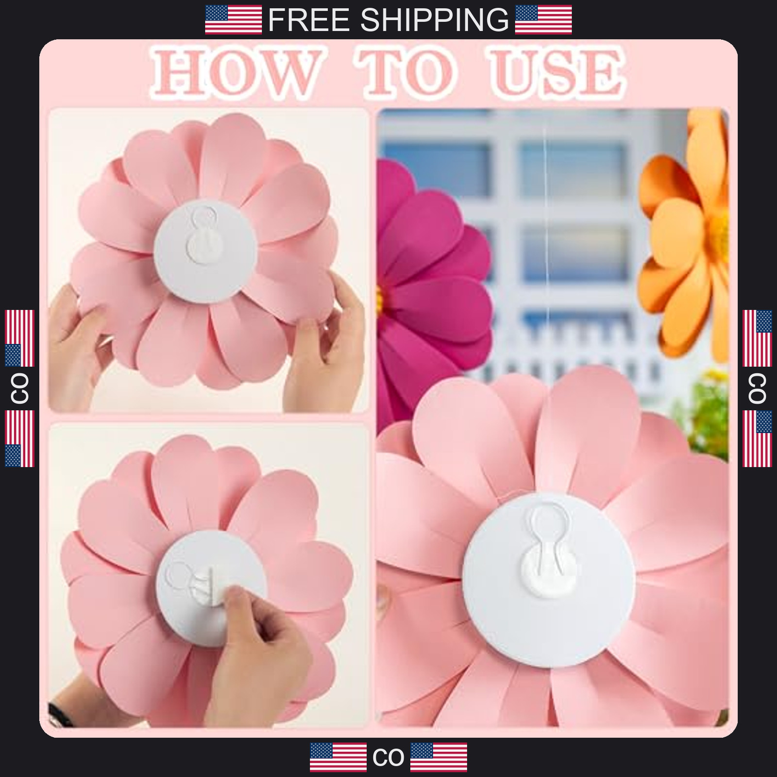 Set of 12 Handmade 3D Paper Flower Wall Decorations for Events
