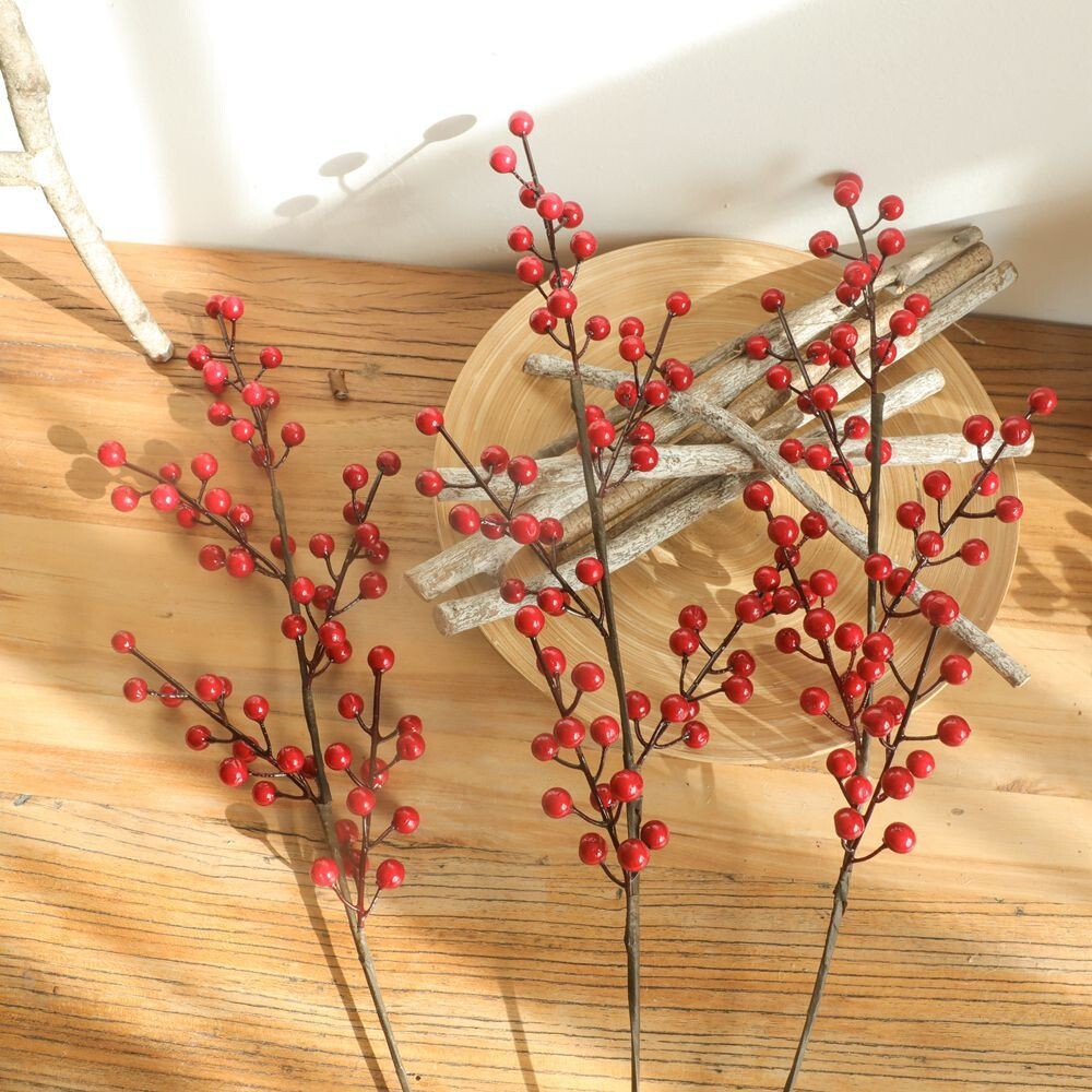 Set of 2 Artificial Christmas Berry Stems – Perfect for Holiday Decor